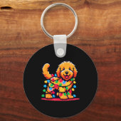 Goldendoodle Christmas Tree Xmas Lights Golden Doo Sleutelhanger (Voorkant)