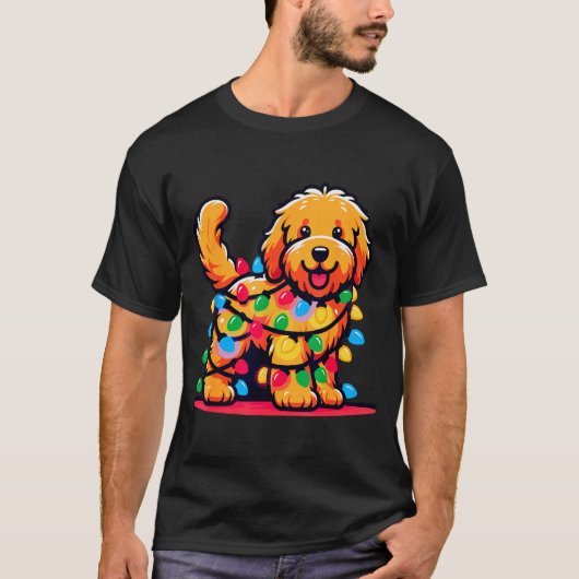 Goldendoodle Christmas Tree Xmas Lights Golden Doo T-shirt (Voorkant)