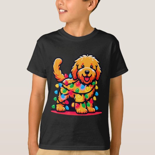 Goldendoodle Christmas Tree Xmas Lights Golden Doo T-shirt (Voorkant)