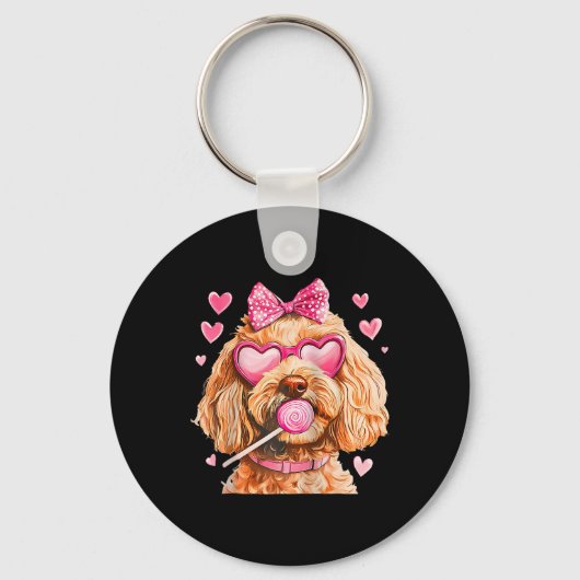 Goldendoodle Coquette Bow Valentijnsdag Raglan Bys Sleutelhanger (Voorkant)