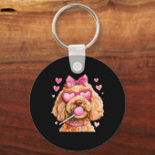 Goldendoodle Coquette Bow Valentijnsdag Raglan Bys Sleutelhanger (Voorkant)