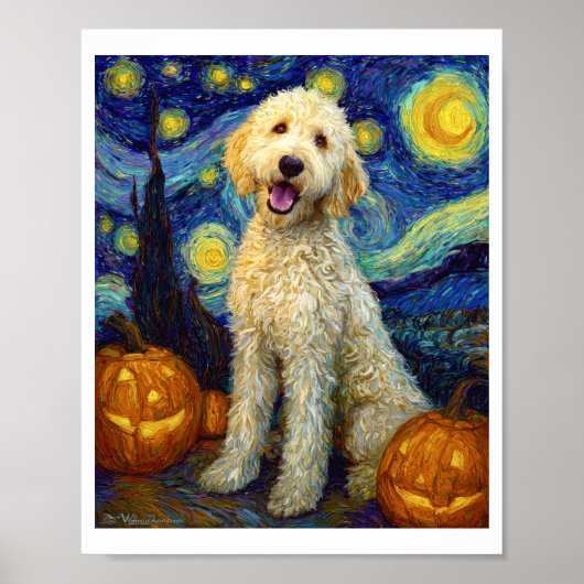 Goldendoodle Cute Dog Halloween Jack O Lantern Pum Poster (Voorkant)