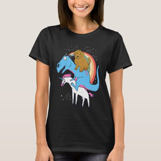 Goldendoodle Dinosaur Riding Unicorn Kids Men Rain T-shirt (Voorkant)