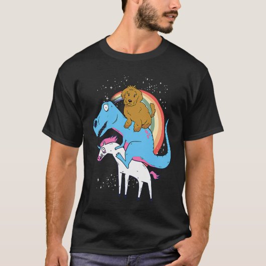 Goldendoodle Dinosaur Riding Unicorn Kids Men Rain T-shirt (Voorkant)
