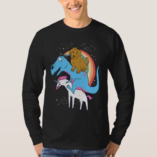 Goldendoodle Dinosaur Riding Unicorn Kids Men Rain T-shirt (Voorkant)
