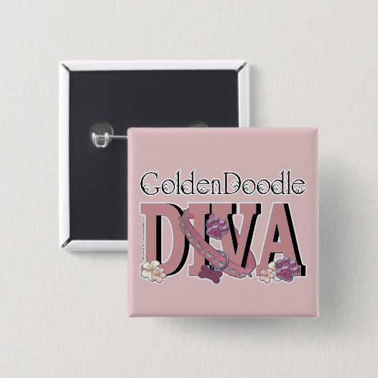 GoldenDoodle DIVA Vierkante Button 5,1 Cm (Voorkant /achterkant)