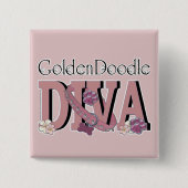 GoldenDoodle DIVA Vierkante Button 5,1 Cm (Voorkant)