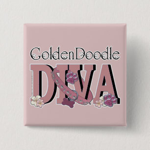 GoldenDoodle DIVA Vierkante Button 5,1 Cm