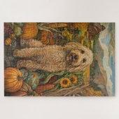 Goldendoodle Dog Autumn Harvest Thanksgiving Legpuzzel (Horizontaal)