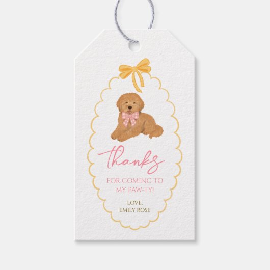 Goldendoodle Dog Birthday Pawty Pink Yellow Cadeaulabel (Voorkant)