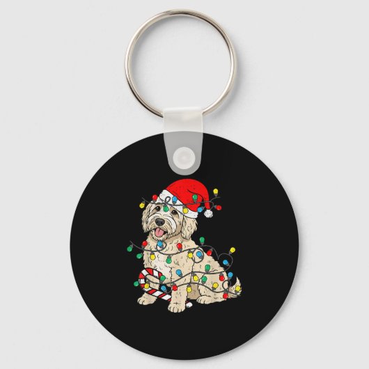 Goldendoodle Dog Christmas Lights Santa Xmas Pet D Sleutelhanger (Voorkant)