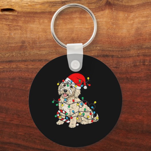 Goldendoodle Dog Christmas Lights Santa Xmas Pet D Sleutelhanger (Voorkant)