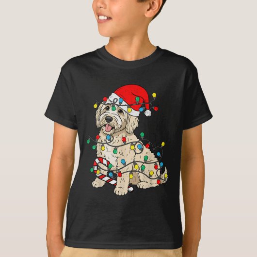 Goldendoodle Dog Christmas Lights Santa Xmas Pet D T-shirt (Voorkant)