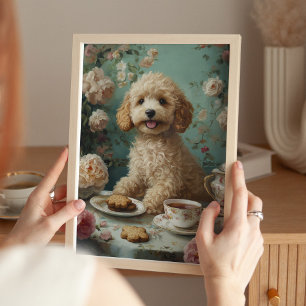  Goldendoodle Dog Cottagecore Tea Art Print