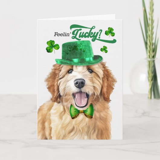 Goldendoodle Dog Feelin' Lucky St Patrick's Day Feestdagen Kaart (Voorkant)