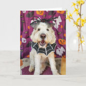 Goldendoodle dog Halloween Card Kaart (Gele Bloem)