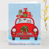 Goldendoodle Dog in auto met kerstman Kaart (Gele Bloem)