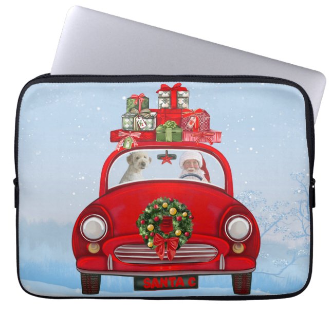 Goldendoodle Dog in auto met kerstman Laptop Sleeve (Voorkant)