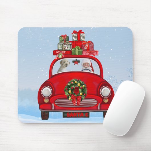 Goldendoodle Dog in auto met kerstman Muismat (Met muis)