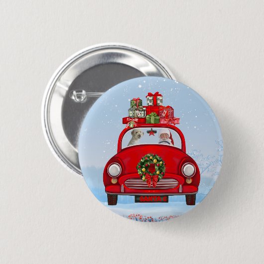 Goldendoodle Dog in auto met kerstman Ronde Button 5,7 Cm (Voorkant /achterkant)