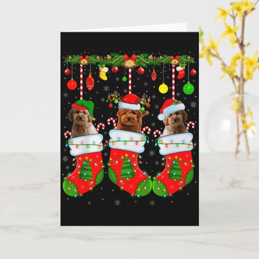Goldendoodle Dog In Christmas Socks Funny Pet Dog  Kaart (Gele Bloem)