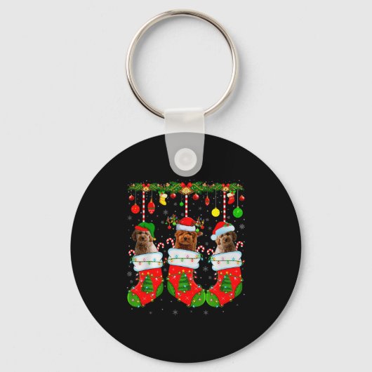 Goldendoodle Dog In Christmas Socks Funny Pet Dog Sleutelhanger (Voorkant)