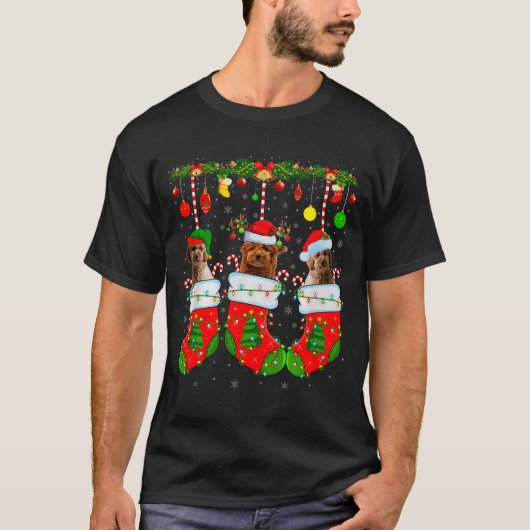 Goldendoodle Dog In Christmas Socks Funny Pet Dog  T-shirt (Voorkant)