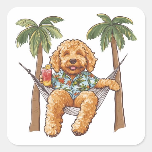 Goldendoodle Dog In Hawaiian Top Vierkante Sticker (Voorkant)