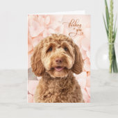 Goldendoodle Dog Peach Hydrangea Thinking of You Kaart (Voorkant)