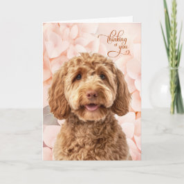Goldendoodle Dog Peach Hydrangea Thinking of You Kaart