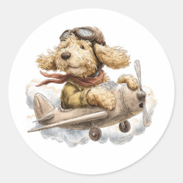 Goldendoodle Dog Pilot Airplane Ronde Sticker