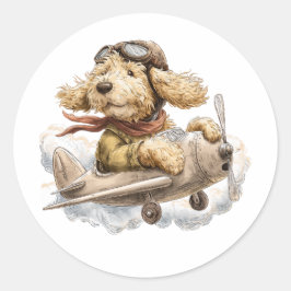 Goldendoodle Dog Pilot Airplane Ronde Sticker