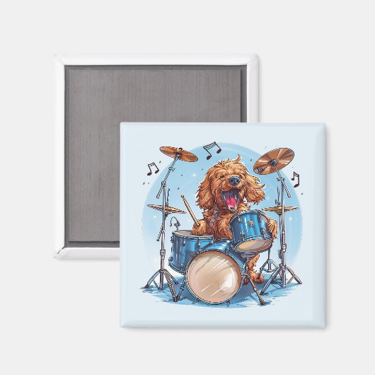 Goldendoodle Dog Playing Drums Magneet (Voorkant / Achterkant)