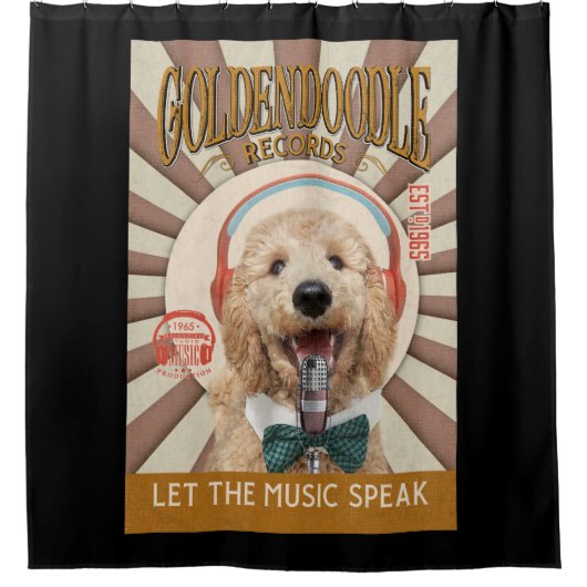 Goldendoodle Dog Record Company Canvas Douchegordijn (Voorkant)