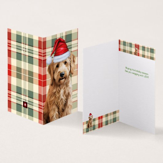 Goldendoodle Dog Red en Green Plaid Holiday Kaart (Binnen en buitenkant)