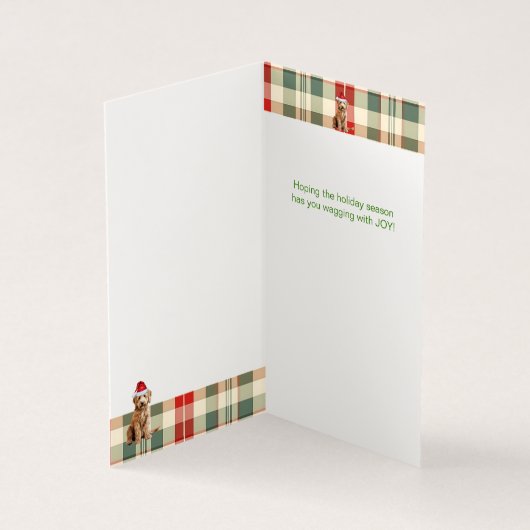 Goldendoodle Dog Red en Green Plaid Holiday Kaart (Binnen)