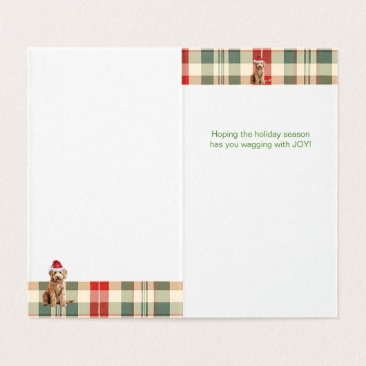 Goldendoodle Dog Red en Green Plaid Holiday Kaart (Binnenkant ongevouwen)
