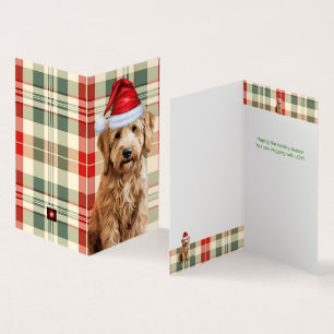 Goldendoodle Dog Red en Green Plaid Holiday Kaart