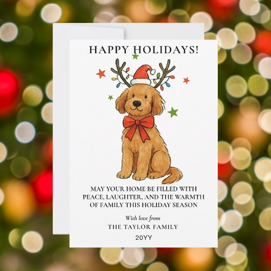 Goldendoodle Dog Reindeer Antlers Puppy Christmas Feestdagenkaart