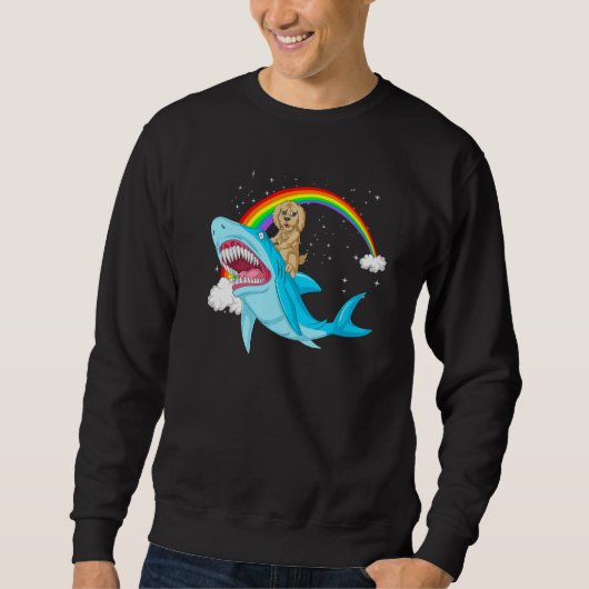 Goldendoodle Dog Riding Cute Shark Girls Rainbow P Trui (Voorkant)