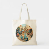 Goldendoodle Dog Riding Scooter European Streets Tote Bag (Achterkant)