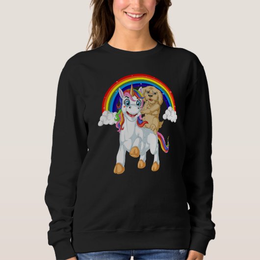 Goldendoodle Dog Riding Unicorn Rainbow Girls & Ki Trui (Voorkant)