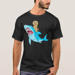Goldendoodle Dog Rijden Schattigee Haai Meisjes En T-shirt