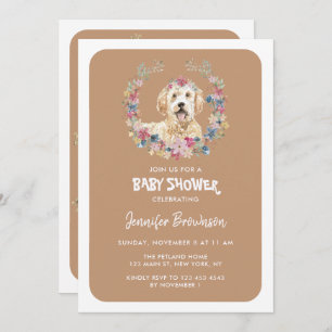 Goldendoodle Dog Rustic Flowers Kaart