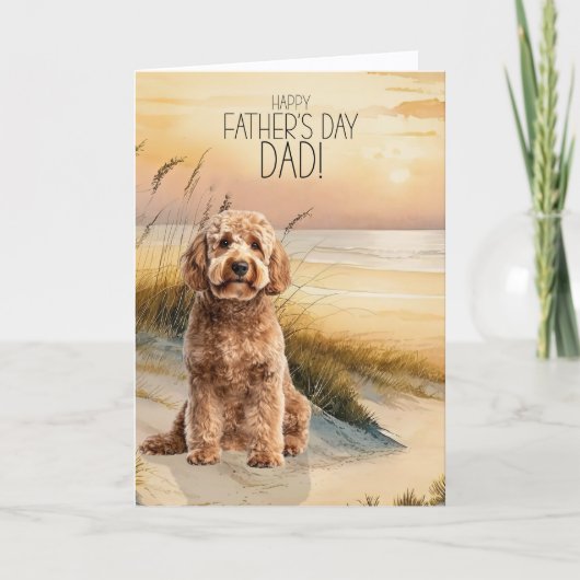 Goldendoodle Dog Sunset Beach Father's Day Feestdagen Kaart (Voorkant)