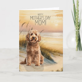 Goldendoodle Dog Sunset Beach Mother's Day Feestdagen Kaart