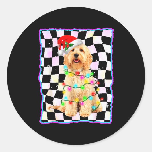 Goldendoodle Dog Tree Christmas Xmas Pet Dogs Gift Ronde Sticker (Voorkant)