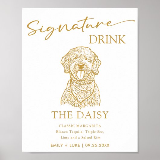 Goldendoodle Dog Trouwhandtekening Drink Teken Poster (Voorkant)