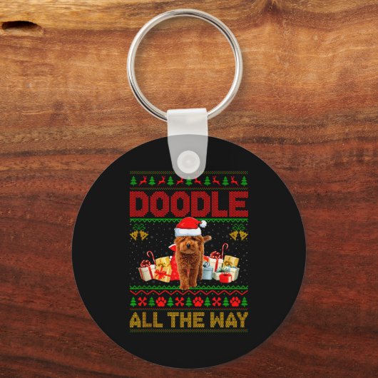 Goldendoodle Dog Ugly Christmas Sweaters Pet Dog L Sleutelhanger (Voorkant)