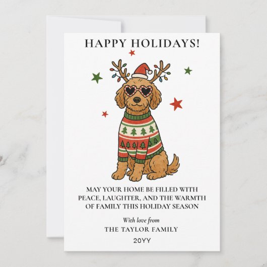 Goldendoodle Dog Ugly Sweater Christmas Feestdagenkaart (Voorkant)